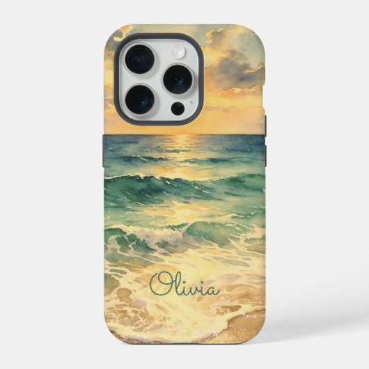 Aesthetic Beach Sunset Watercolor Custom Name (Verso)