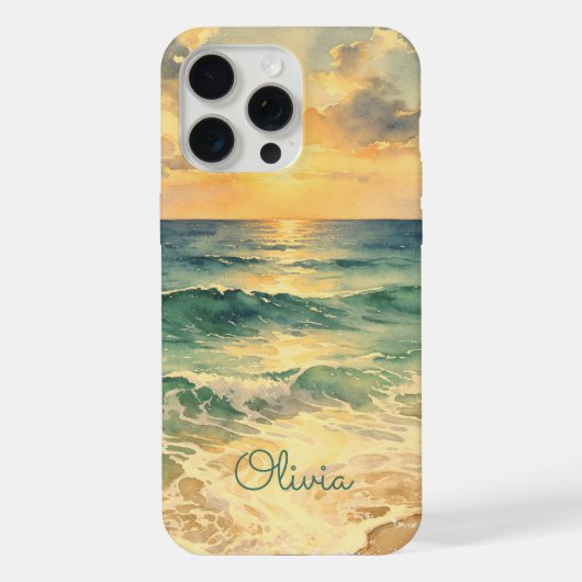 Aesthetic Beach Sunset Watercolor Custom Name (Verso)
