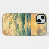 Aesthetic Beach Sunset Watercolor Custom Name iPhone Hoesje (Achterkant horizontaal)