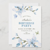 Aesthetic blue flower bloom birthday kaart (Voorkant)