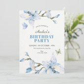 Aesthetic blue flower bloom birthday kaart (Staand voorkant)