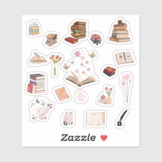 Aesthetic Book & Flower Stickers (Vel)
