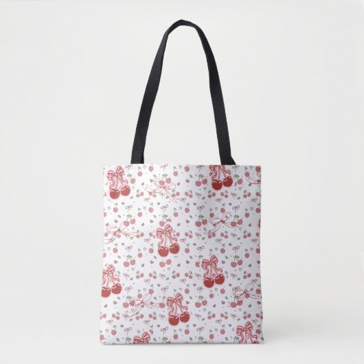 Aesthetic Cherry Tote Bag with Hearts & Bow (Devant)