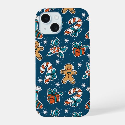 Aesthetic Christmas Pattern Santa Candy iPhone 15 Hoesje (Achterkant)
