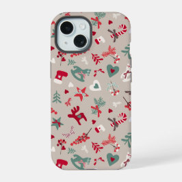 Aesthetic Christmas Pattern Tree Candy iPhone 15 Hoesje