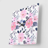 Aesthetic Floral Wall Clock Vierkante Klok (Hoek)