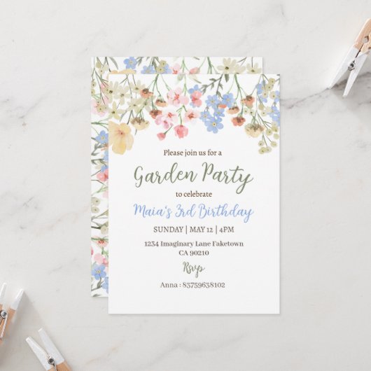 Aesthetic Garden Party Floral Birthday Invitation (Devant/Arrière en situation)