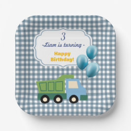 Aesthetic Gingham Blue Construction 3rd Birthday Papieren Bordje