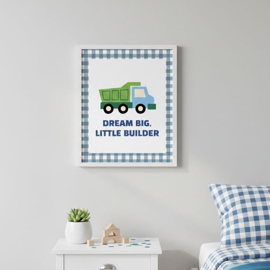 Aesthetic Gingham Border Construction Nursery Wall Poster