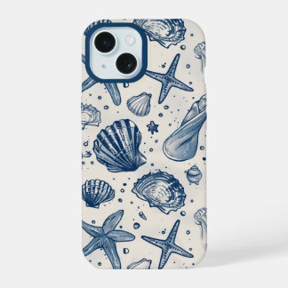 Aesthetic Nautical Blue Ocean Shell Iphone Case 15 Hoesje