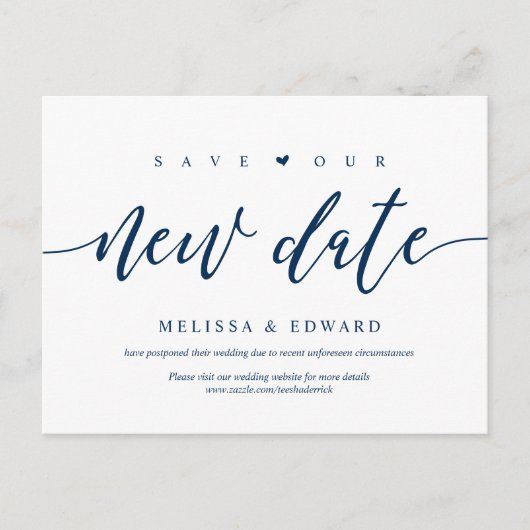 Aesthetic Navy Blue, Save our new date, postponed Briefkaart (Voorkant)
