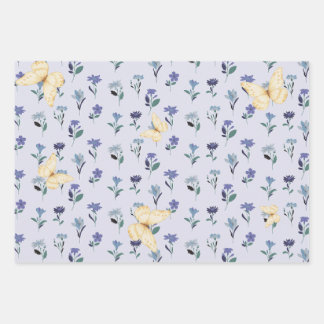 Aesthetic Pastel Butterfly and Wildflower Pattern  Inpakpapier Vel