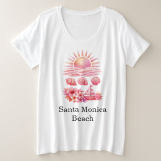 Aesthetic Pink Beach Sunset Watercolor Grote Maat T-shirt