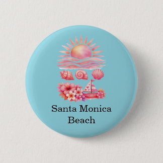 Aesthetic Pink Beach Sunset Watercolor Ronde Button 5,7 Cm