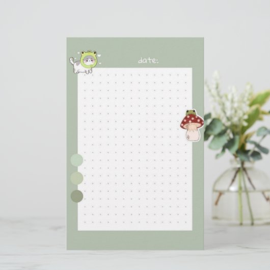 Aesthetic Sage green Frog cute korean Briefpapier (Staand voorkant)