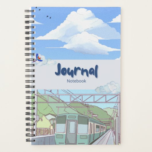Aesthetic Sky & Train Journal Notebook | Cute Past Planner (Voorkant)