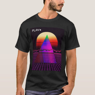 Aesthetic Synthwave Outrun Style Grid Sunset sunri T-shirt