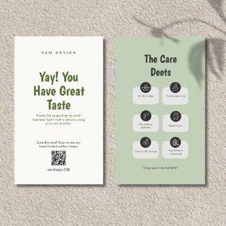 Aesthetic Tumbler Care Instructions QR Code Card Visitekaartje
