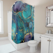 Aesthetic Turquoise & Gold Flowing Marble Douchegordijn (In situ)