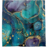 Aesthetic Turquoise & Gold Flowing Marble Douchegordijn (Voorkant)