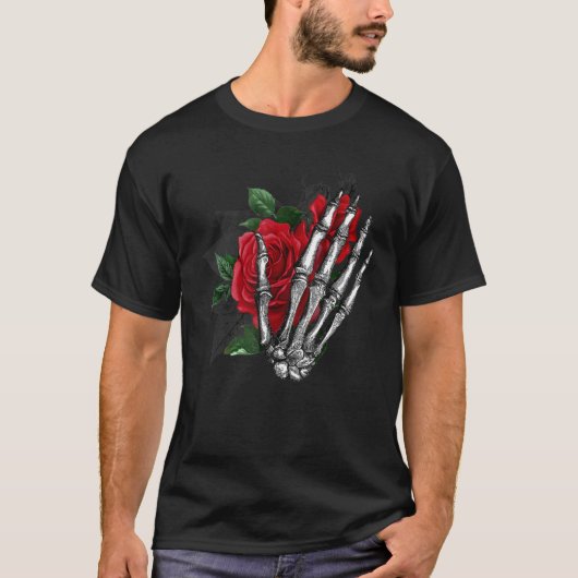Aesthetisch Roos Witte skelet Handje met rood R T-shirt (Voorkant)