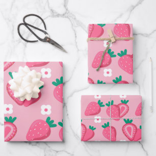 Aesthetische aardbeiboomvruchtenroze inpakpapier vel