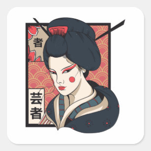 Aesthetische Japanse Geisha Vierkante Sticker
