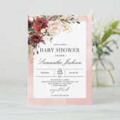 Aetherische waterverf roze bordeaux bloemenbaby kaart (Staand voorkant)