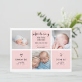 Afbeelding 3 Fotocollage roze baby tweeling geboor Aankondiging (Staand voorkant)
