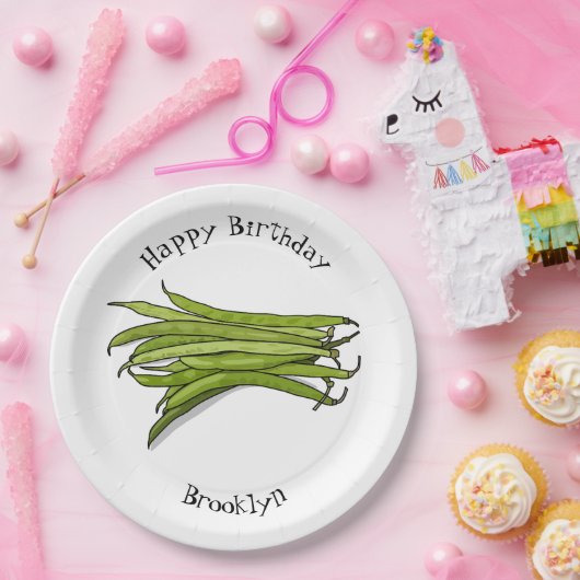 Afbeelding cartoon groene bonen papieren bordje (Feest)