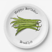 Afbeelding cartoon groene bonen papieren bordje (Voorkant)