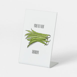 Afbeelding cartoon groene bonen reclamebord met voetstuk