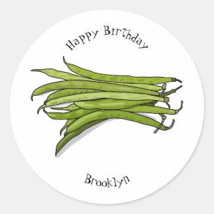 Afbeelding cartoon groene bonen ronde sticker