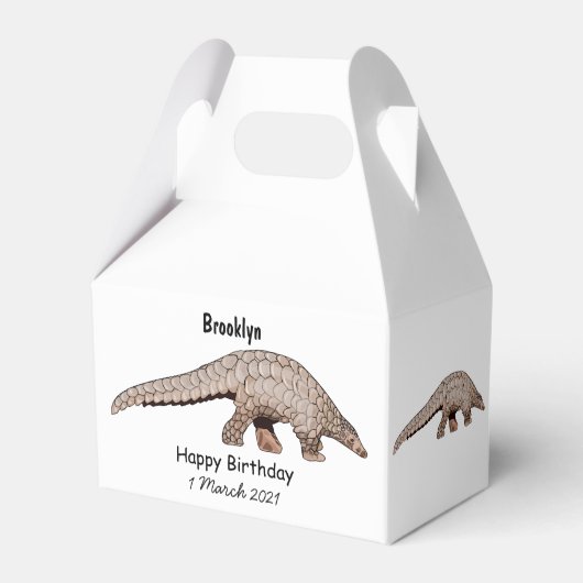 Afbeelding cartoon van pangoline bedankdoosjes (Achterkant)