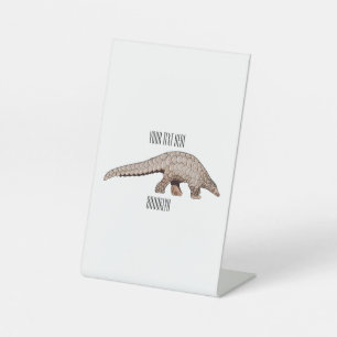 Afbeelding cartoon van pangoline reclamebord met voetstuk