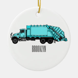 Afbeelding cartoon vuilniswagen keramisch ornament