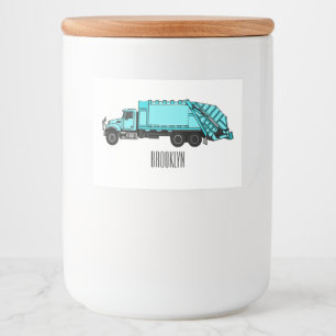 Afbeelding cartoon vuilniswagen voedselcontainer etiket