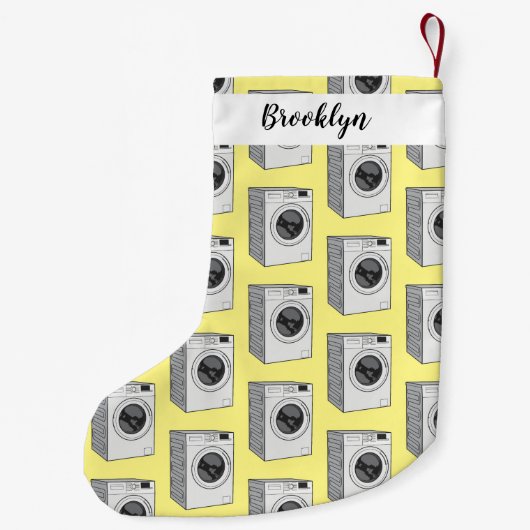 Afbeelding cartoon wasmachine kleine kerstsok (Achterkant)