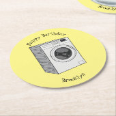 Afbeelding cartoon wasmachine ronde kartonnen onderzetter (Gebogen)