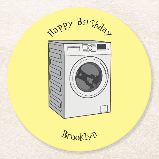 Afbeelding cartoon wasmachine ronde kartonnen onderzetter (Voorkant)