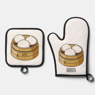 Afbeelding dim sum cartoon ovenwant & pannenlap set