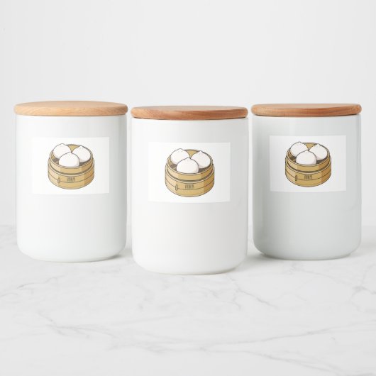Afbeelding dim sum cartoon voedselcontainer etiket (Flessen)