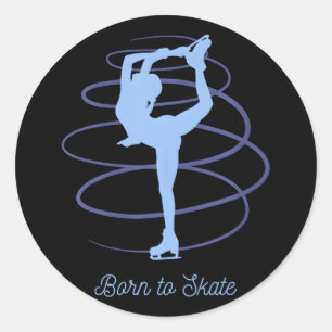 Afbeelding draaiende draaiende skater op ijs ronde sticker
