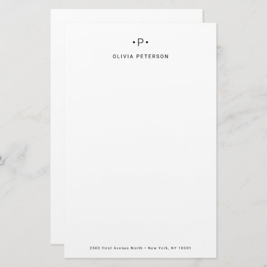 Afbeelding en minimumaantal monogram | Zwart-wit Briefpapier (Voorkant / Achterkant)
