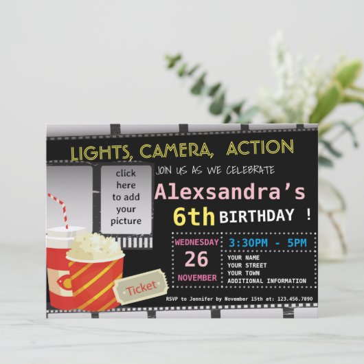 AFBEELDING FILM VERJAARDAGSFEESTUITNODIGING KAART (Staand voorkant)