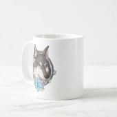 Afbeelding Gray Wolf en Flowers Koffiemok (Voorkant links)
