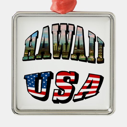 Afbeelding Hawaii en Vlagtekst VS Metalen Ornament (Voorkant)