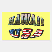 Afbeelding Hawaii en Vlagtekst VS Rechthoekige Sticker (Voorkant)