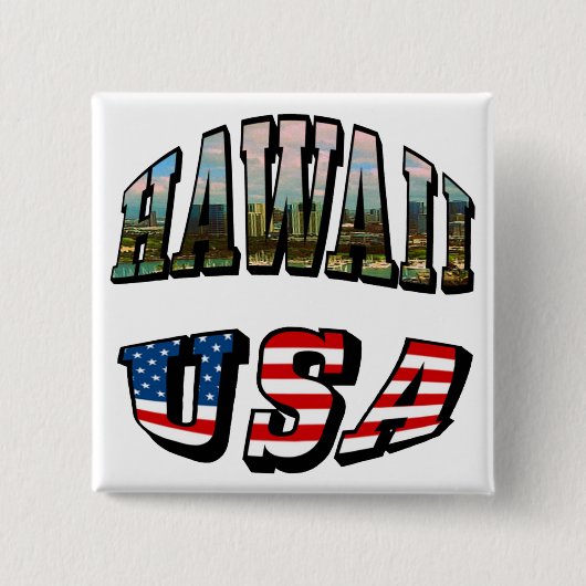 Afbeelding Hawaii en Vlagtekst VS Vierkante Button 5,1 Cm (Voorkant)
