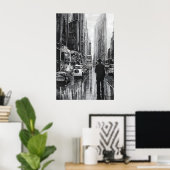 Afbeelding in de regen zwart-wit - kunst poster (Thuiskantoor)